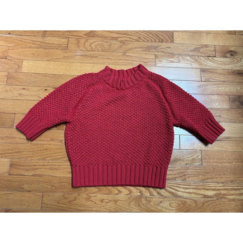 G Label By Goop Open Weave Red Cotton Crew Neck Sweater Pullover Short Sleeve M